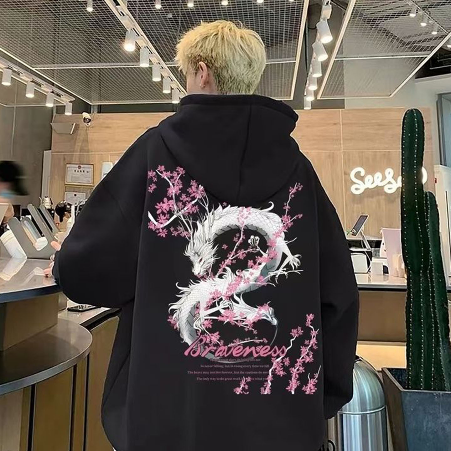 重磅纯棉国潮牌樱花龙印