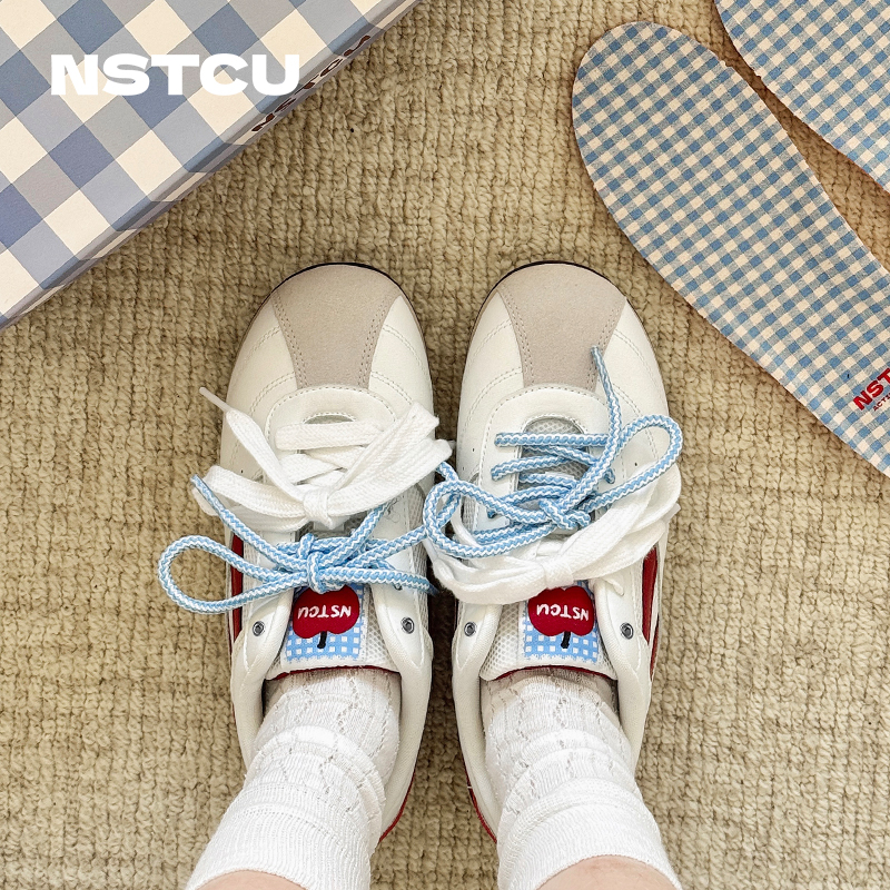 NSTCU一口苹 果网面透气运动鞋女2025夏季厚底休闲 板鞋轻便小白