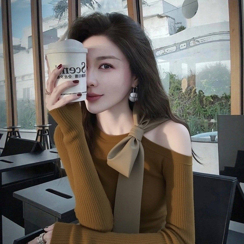 巨好看露肩蝴蝶结毛衣针