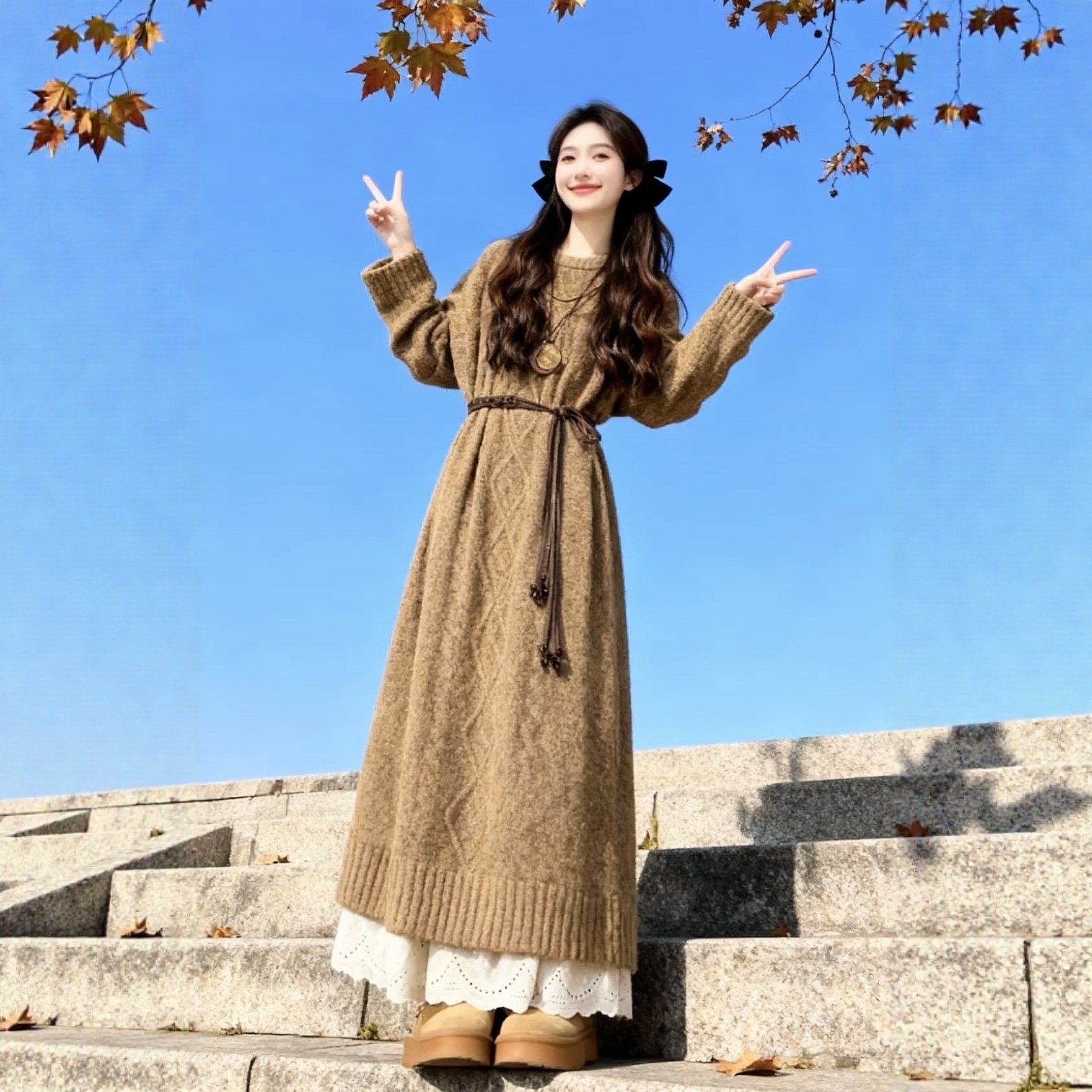 胖mm温柔慵懒风针织洋装
