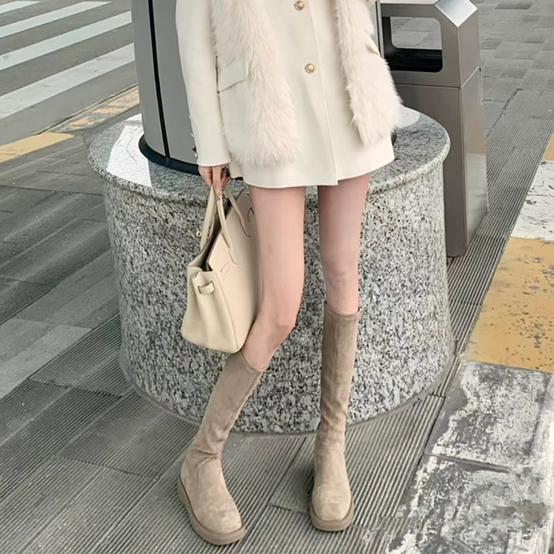 内增高长筒靴女小个子厚底不过膝长靴美拉德靴子高筒弹力瘦瘦靴秋