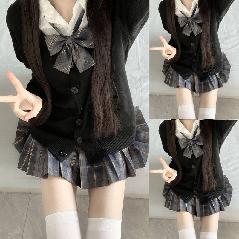 喵太jk正版原创JK制服秋冬套装格裙长袖开衫毛衣学院风校供