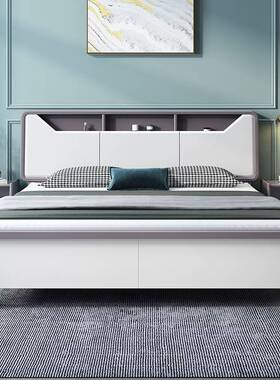 白色木12195床.8米双人床现代简约m1.5实主卧家用1经济型储物高箱