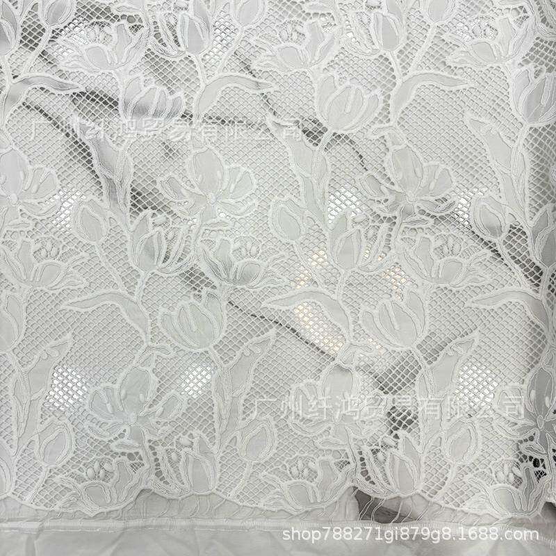 水溶奶刺丝花边格雪纺激光绣花郁金香股网线490设计满幅绣牛服装