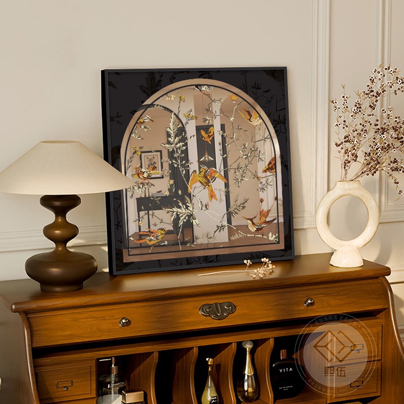 法式中古风镜子摆画电视斗柜桌面高级感装饰画复古进门玄关柜摆件