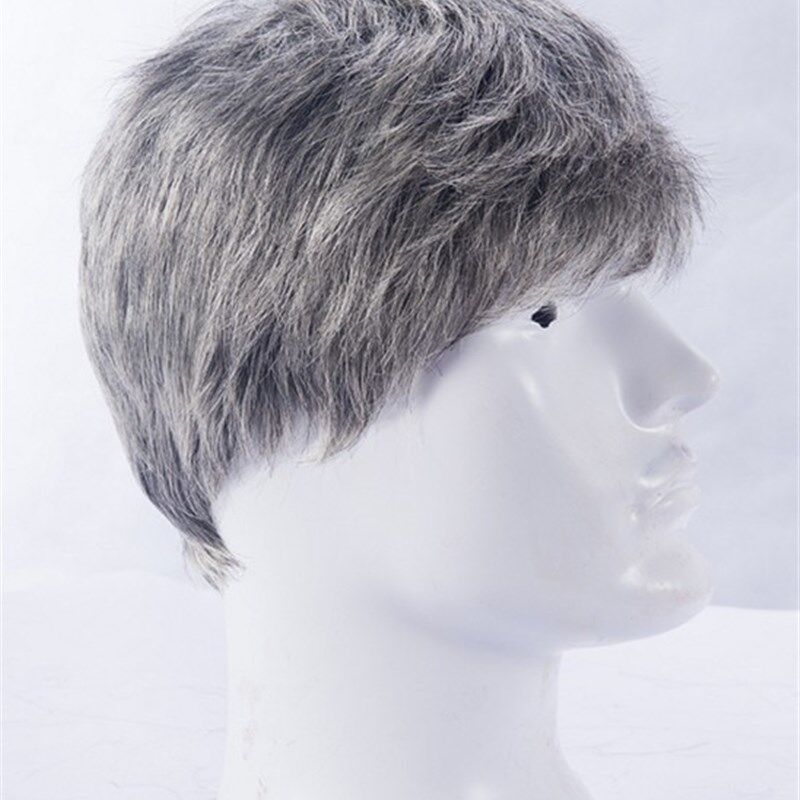 中老年假发 男士花白假发 短直发寸头平头逼真 表演老爷爷 道具新