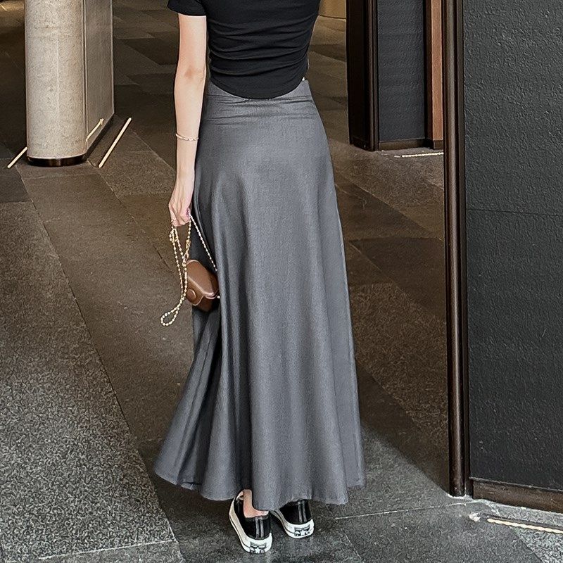 深灰色西装半身裙女高腰夏季修身显瘦长裙黑色中长款垂感A字裙子