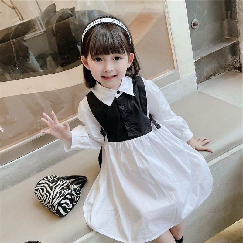 女童宝宝连衣裙子2023新款夏季公主裙小女孩假两件长袖衬衫裙洋气