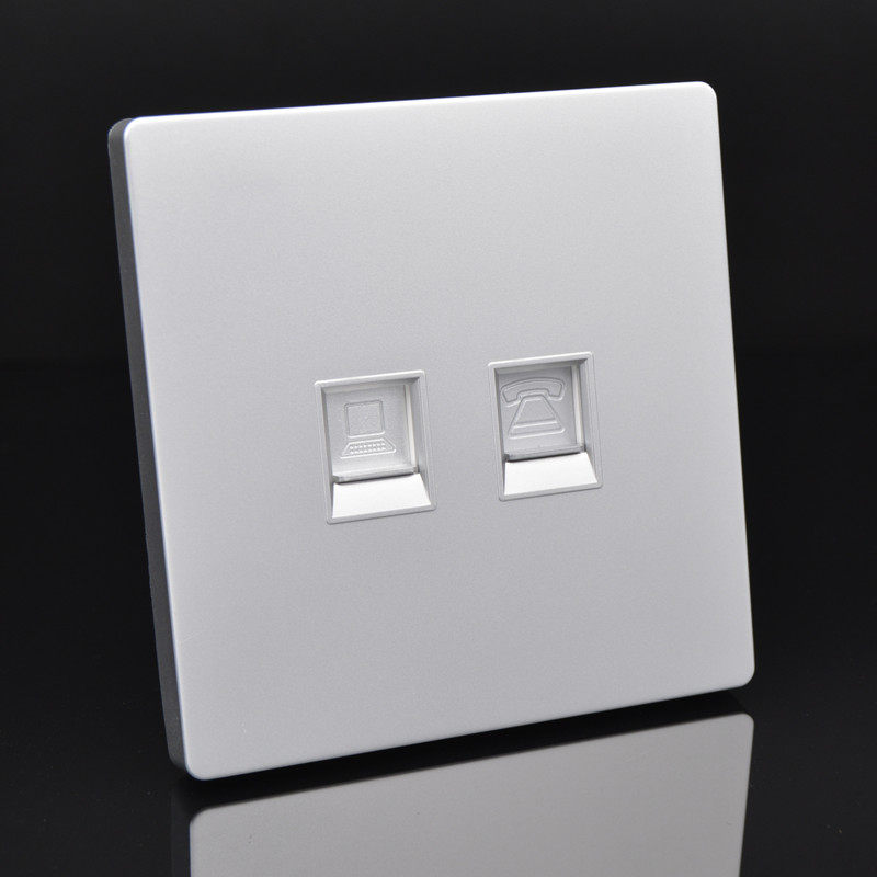 银色直通网络电话插座双口电脑直插双通一网线口一电话线信息面板,电子/电工,电脑+电话插座,淘宝优惠券,粉丝福利购,淘宝优惠卷