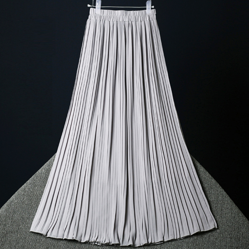 雪纺半身裙2021夏季新款女黑白色高腰中长款垂感百褶裙大摆长裙子