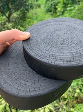 香樟木碳化年轮实木片诧寂风壶承花盆石头底座黑干泡台纯手工民宿