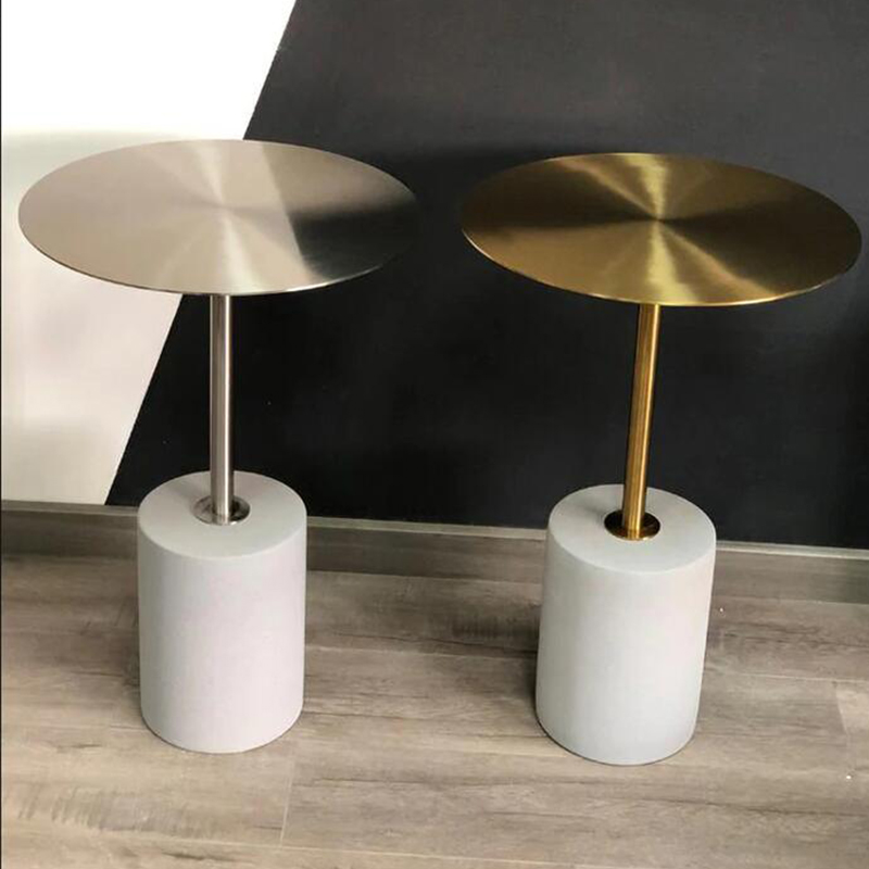 不锈钢小圆桌茶几可移动小户型沙发轻奢创意艺术奶茶店水泥边角几