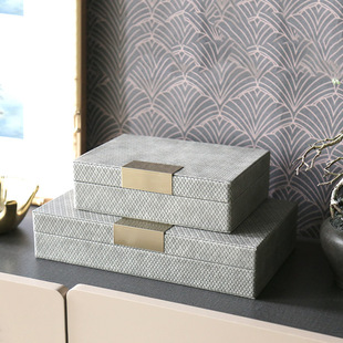 新中式高档编织皮革首饰盒摆件售楼处展示收纳盒卧室书柜软装饰品