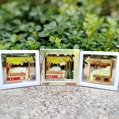 青岛大学路网红墙金属个性创意流沙冰箱贴