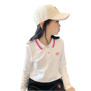 儿童长袖POLO衫女童长袖t恤白色打底衫春秋学院风翻领有领内搭