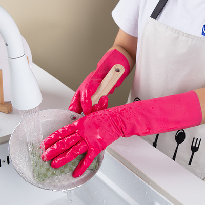 加长丁腈洗碗手套女家务清洁防水厨房家用橡胶皮耐用型洗衣服乳胶