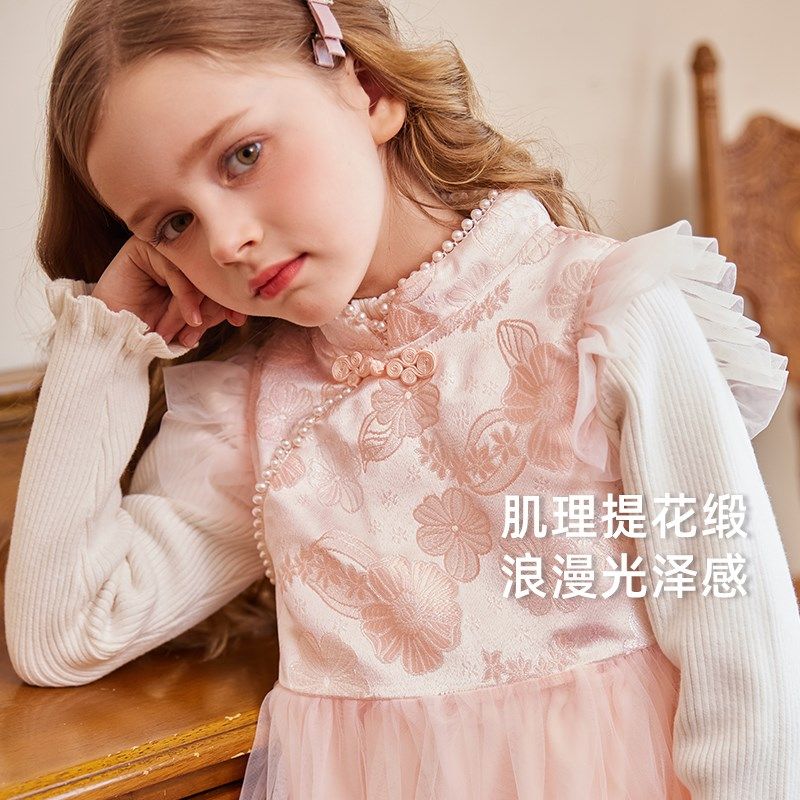 儿童国风公主裙宝宝背心裙新中式裙子女童秋冬新款加绒连衣裙礼服