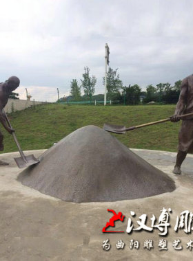 定制大型户外雕塑玻璃纤维仿铜酿酒制作流程雕塑工人铜雕步行街景