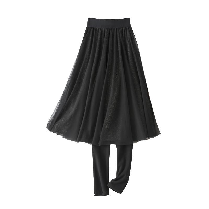 带裙子打底裤假两件黑色外穿A字百搭纯棉加绒加厚连裤裙大码小脚