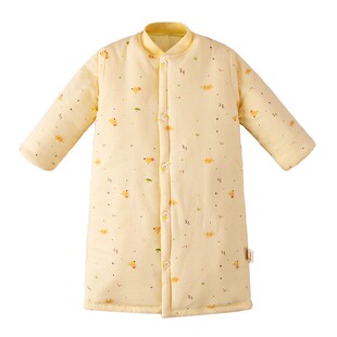 纯棉婴儿加厚睡裙秋冬季儿童睡袋男女宝宝家居袍加长款对开扣睡袍