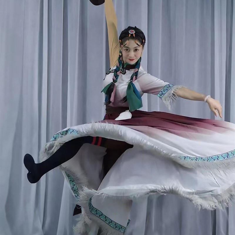 藏族舞蹈演出服装女少数民族转山艺考大裙摆舞台舞蹈服课堂练习裙