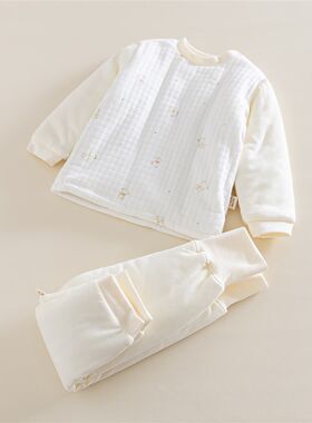 婴幼儿夹棉服套装高腰护肚男女宝宝分体两件套加厚上衣裤子秋冬装