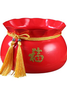 新年福桶聚宝盆红发财果插花桶铁艺福桶家居装饰客厅摆件金属盆器
