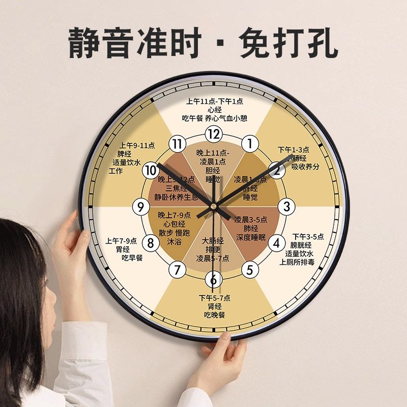 养生挂钟子午流注美容院钟表中医十二时辰经络八卦静音挂墙时钟表