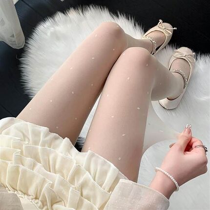 白色波点丝袜秋冬加绒加厚双层光腿神器打底裤透肉白丝爱心连裤袜