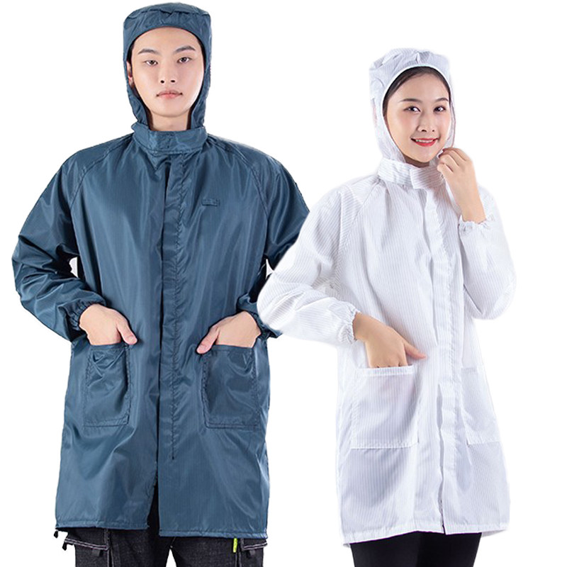 静电衣防尘服连帽大褂无尘服电子厂蓝白粉色上衣男女防护食品工衣
