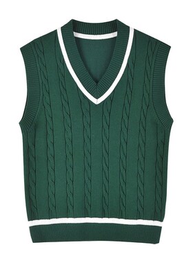 男女童学院毛衣背心马甲校服儿童墨绿色V领毛衣马夹鸡心领针织衫8