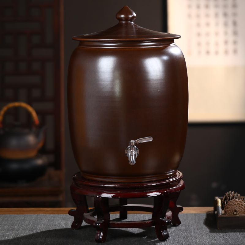景德镇陶瓷水缸10/30/50斤装家用纯净水桶泡凉茶储酒油罐热抽水壶