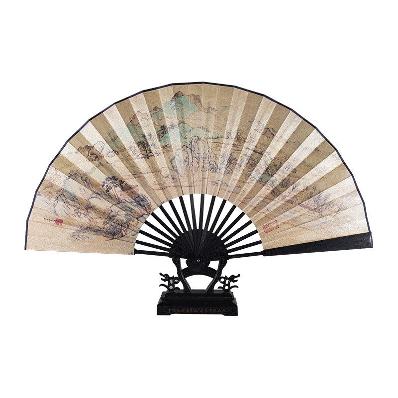 杭州王星记扇子中国风9寸仿乌木丝绸绢面折扇男式古风霸气扇定制