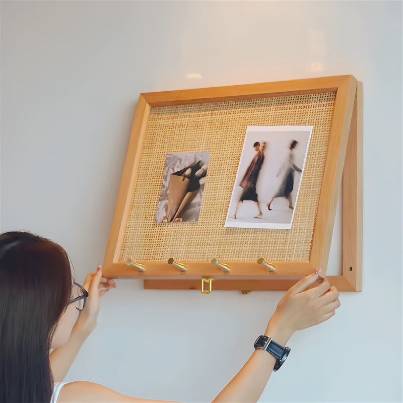 实木藤编电表箱遮挡装饰画带挂钩樱桃木弱电箱遮丑置物架