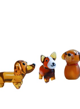 日式泰迪柯基柴犬博美小狗动物摆饰创意家居卡通玻璃桌面客厅摆件