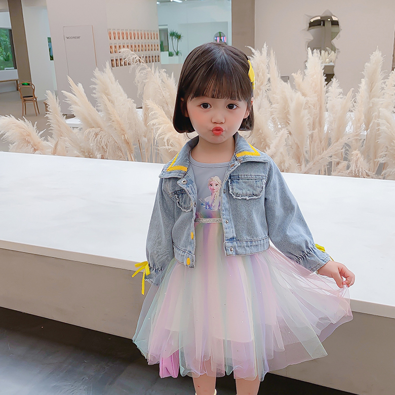 女宝宝春秋款套装1-3岁5女童网红2牛仔外套纱裙4两件套时髦洋气潮