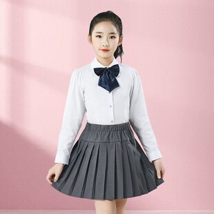 儿童白衬衫女童纯棉长袖冬季加绒加厚保暖中大童学生校服白色衬衣