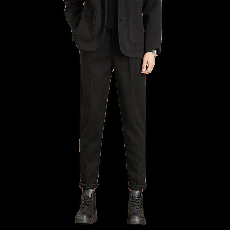 秋冬季毛呢西裤男九分坠感修身商务高档休闲长裤加绒加厚西装裤子