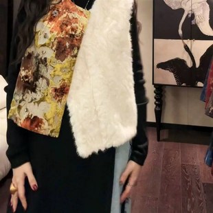 三吉【彩云归】国风新中式拼接皮草马甲女款2024新款冬季外穿