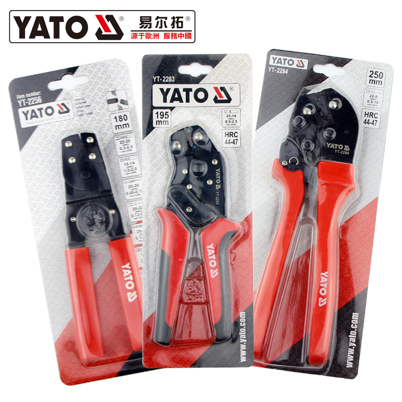 YATO易尔拓棘轮式压线钳冷压端子钳棘轮式裸端压接钳夹线压接