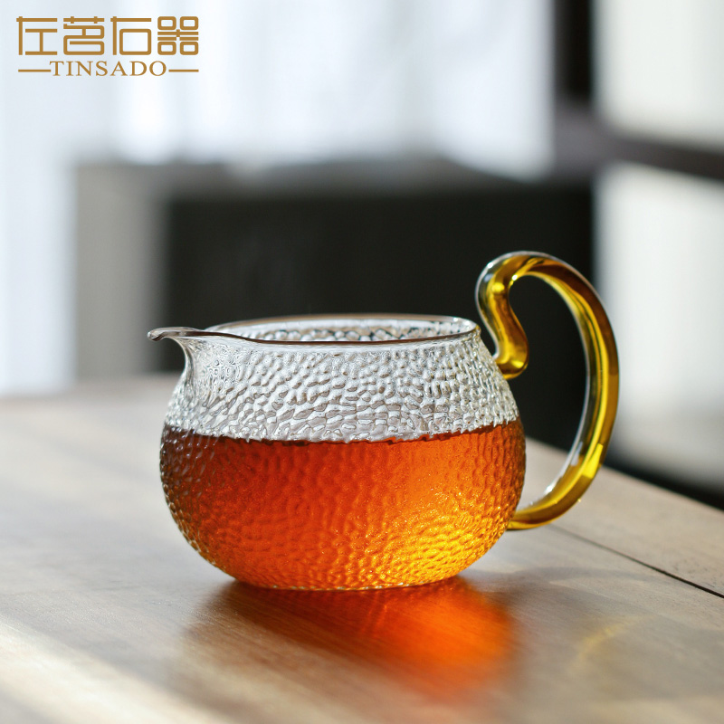左茗右器锤纹加厚公道杯茶滤高端玻璃茶漏公杯分茶器带把手茶海