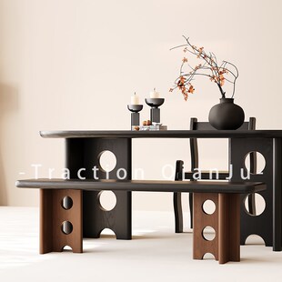 中古风实木长凳子设计师复古风家用餐凳卧室床尾换鞋凳板凳穿鞋凳