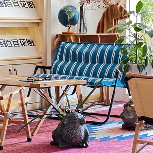 户外双人椅露营折叠椅子便携阳台庭院靠背休闲椅懒人椅户外家具