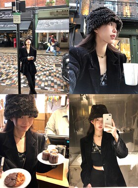 VASSE美蟹 黑色复古灯芯绒休闲西装外套女春小个子西服高级感上衣