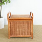 藤编搁脚凳储物收纳箱印尼真藤换鞋 凳家用门口矮凳方形小椅子