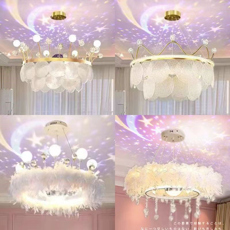 2023年新款星空羽毛皇冠卧室吊灯轻奢北欧高档满天星星空客厅吊灯