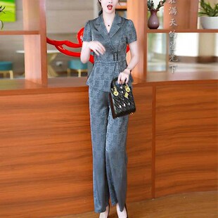 中年妈妈气质显瘦复古上衣阔腿裤 时尚 2024年新款 女夏装 两件套 套装