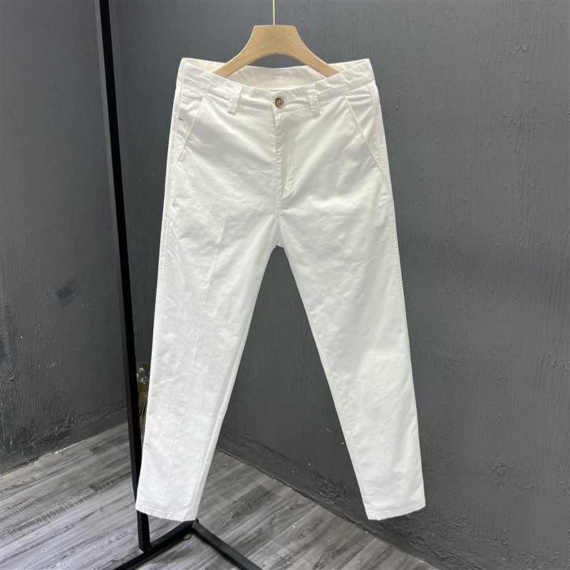 卡其色休闲裤男士秋季新款简约长裤棉质小直筒裤子男款商务九分裤