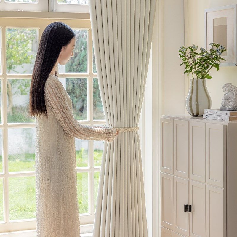 雪尼尔遮光窗帘法式奶油风2024新款客厅轻奢卧室高级感防晒面料布