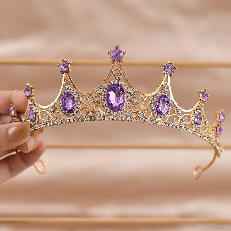 儿童皇冠头饰公主女童王冠水晶大发箍粉色模特走秀小朋友生日发饰